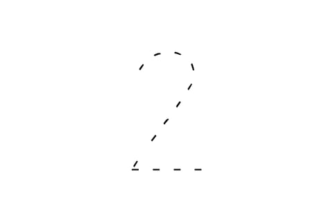 Large dotted outline of the number 2 in the center on a white background.