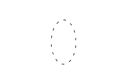 Large dotted outline of the number 0 in the center on a white background.