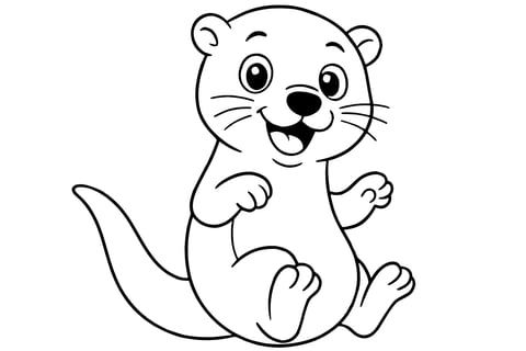 Otter sitting upright with open paws, big eyes, and a happy expression.
