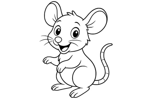 Rat with large round ears, long striped tail, whiskers, and two raised front paws.