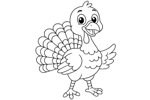 Turkey with a fan-shaped tail, open wings, and a cheerful expression.