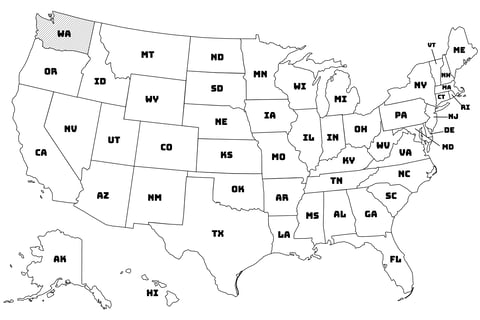 Map of the United States with Washington highlighted using diagonal shading.